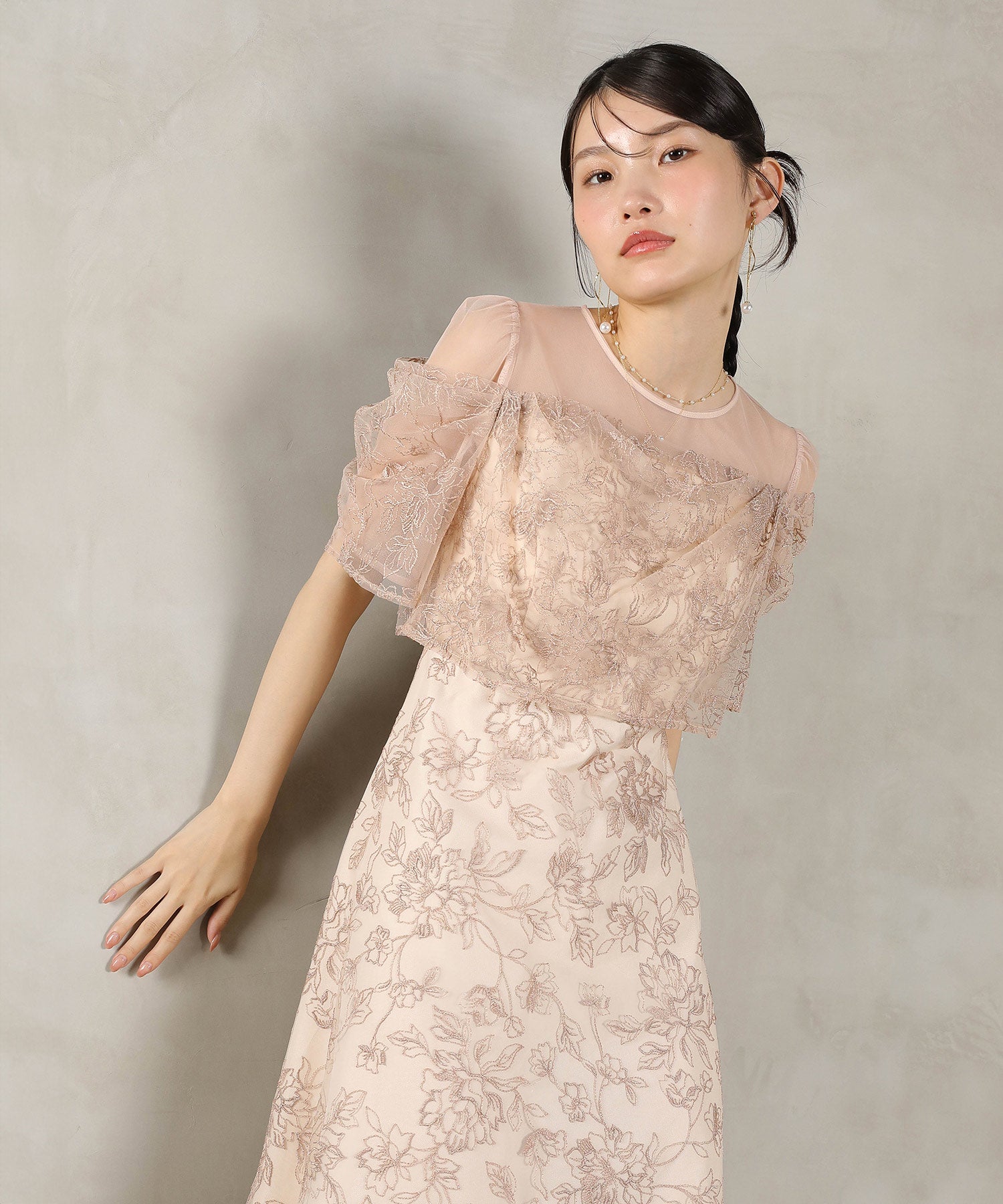 ラメ刺繍 花柄 フレア Aライン ワンピース ドレス
