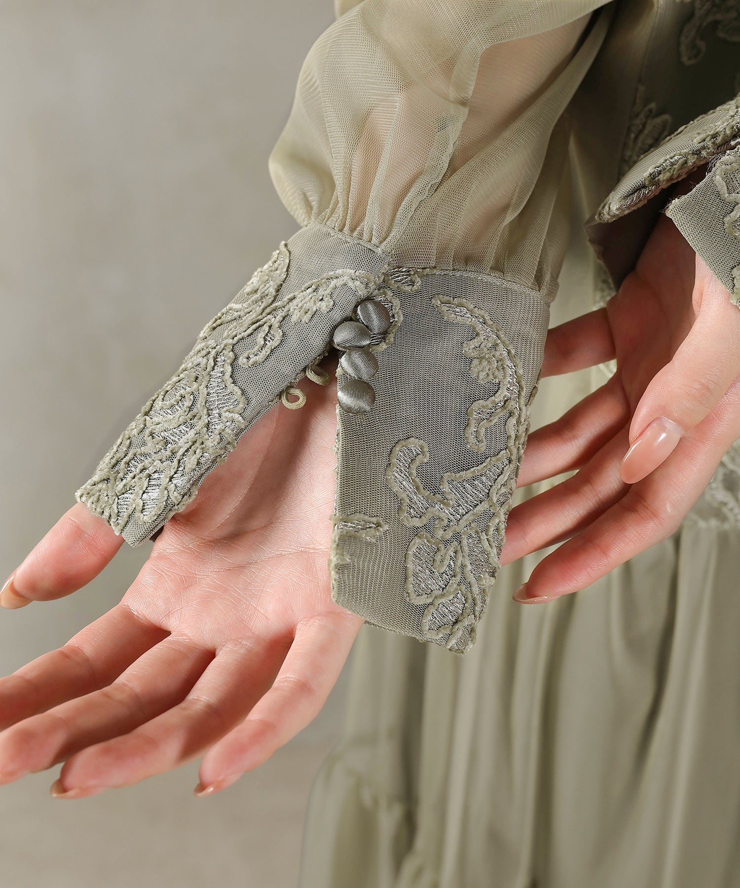 刺繍レース 襟 シアー ティアード ワンピース ドレス