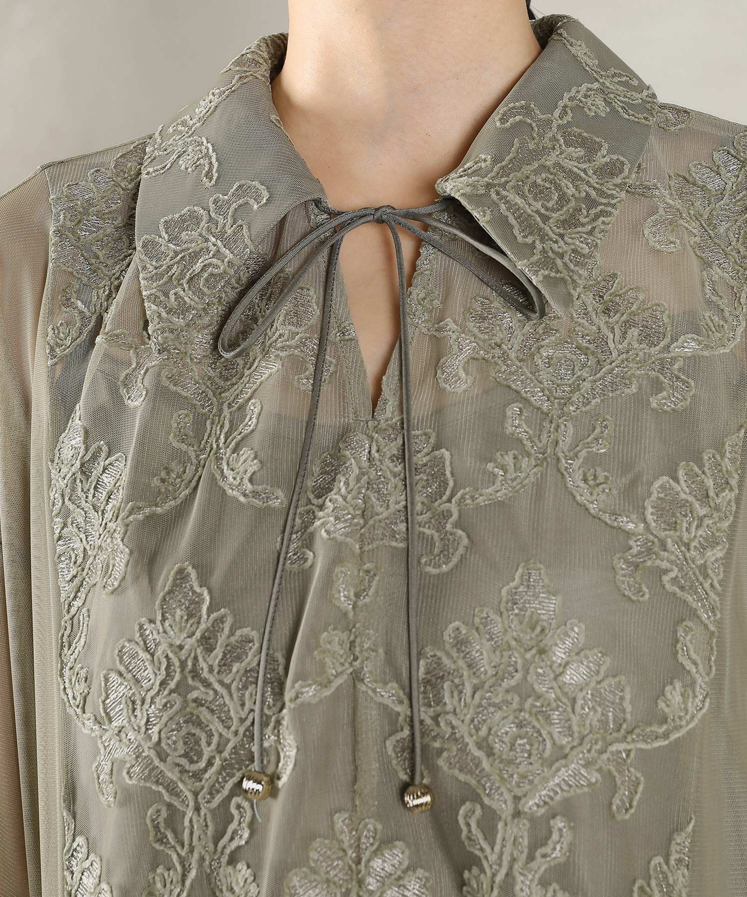 刺繍レース 襟 シアー ティアード ワンピース ドレス