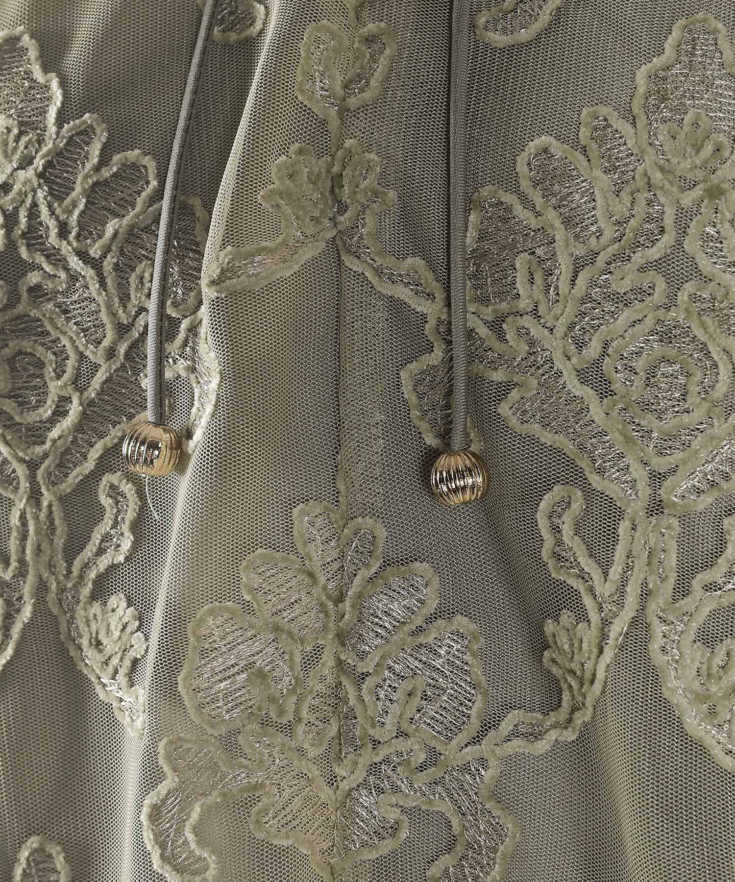 刺繍レース 襟 シアー ティアード ワンピース ドレス