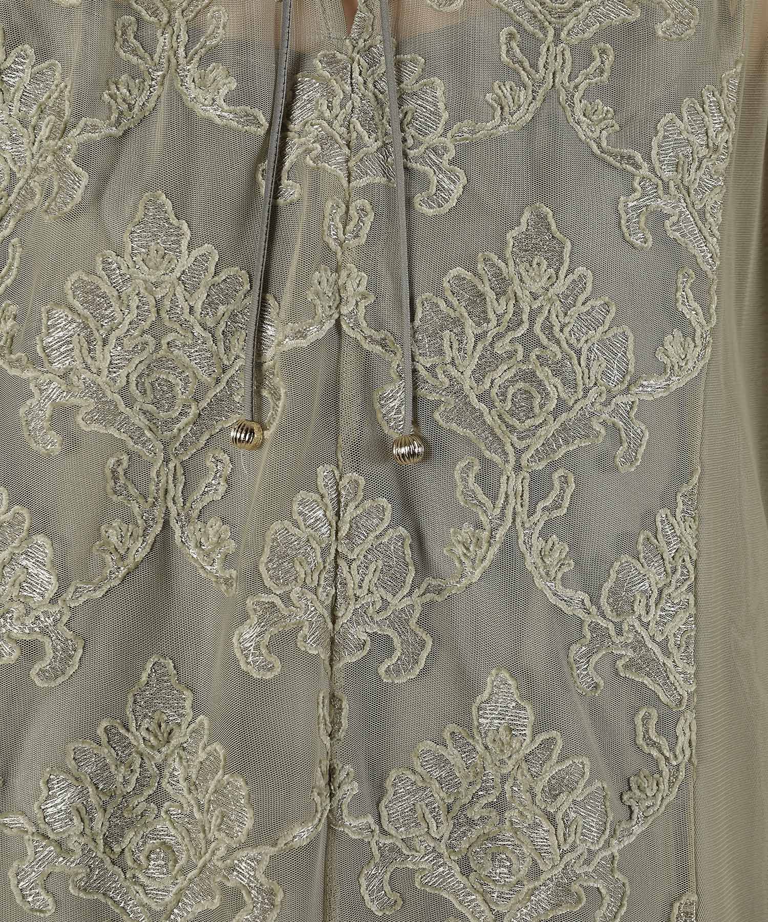 刺繍レース 襟 シアー ティアード ワンピース ドレス