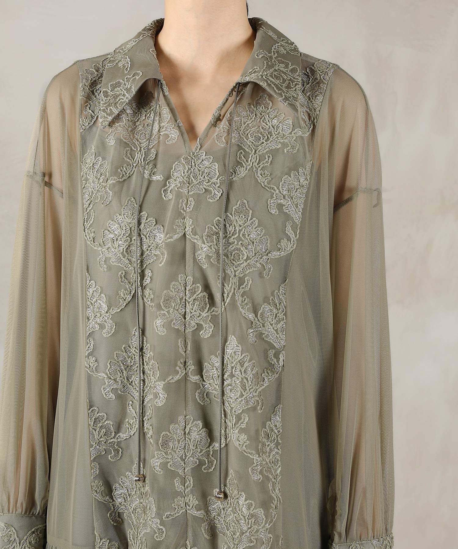 刺繍レース 襟 シアー ティアード ワンピース ドレス