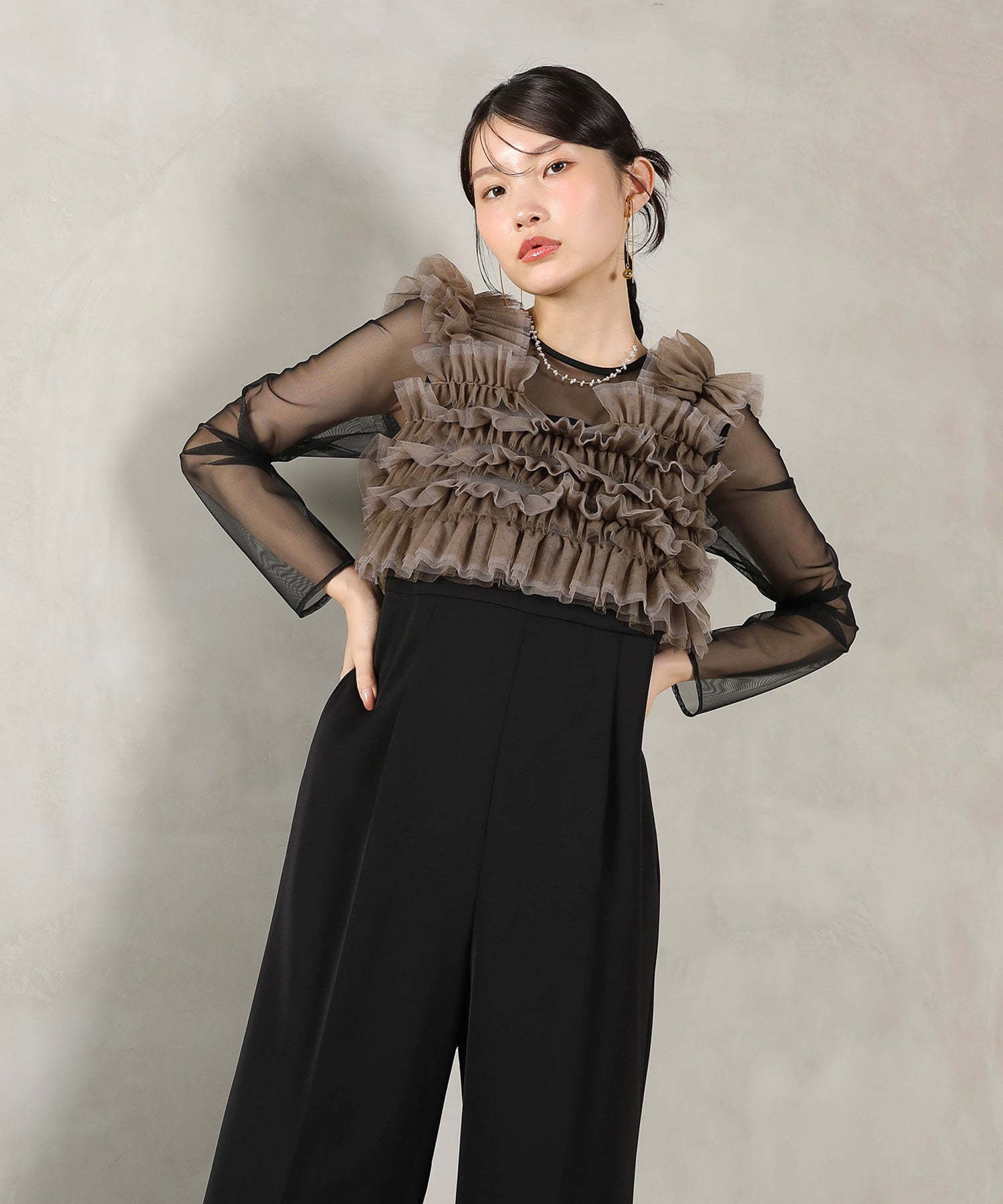 チュールビスチェ ワイドパンツ オールインワン ドレス 2点セット