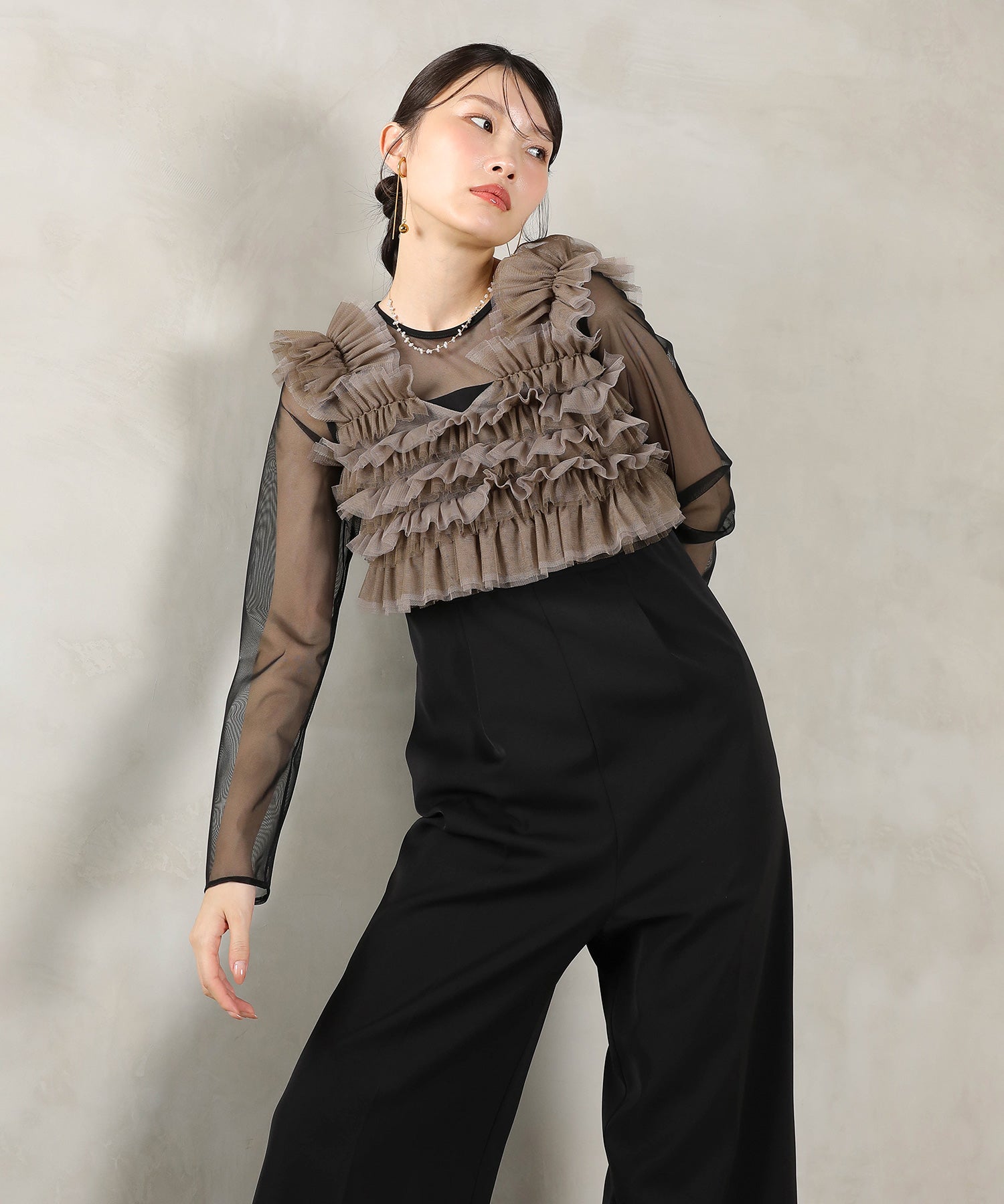 チュールビスチェ ワイドパンツ オールインワン ドレス 2点セット