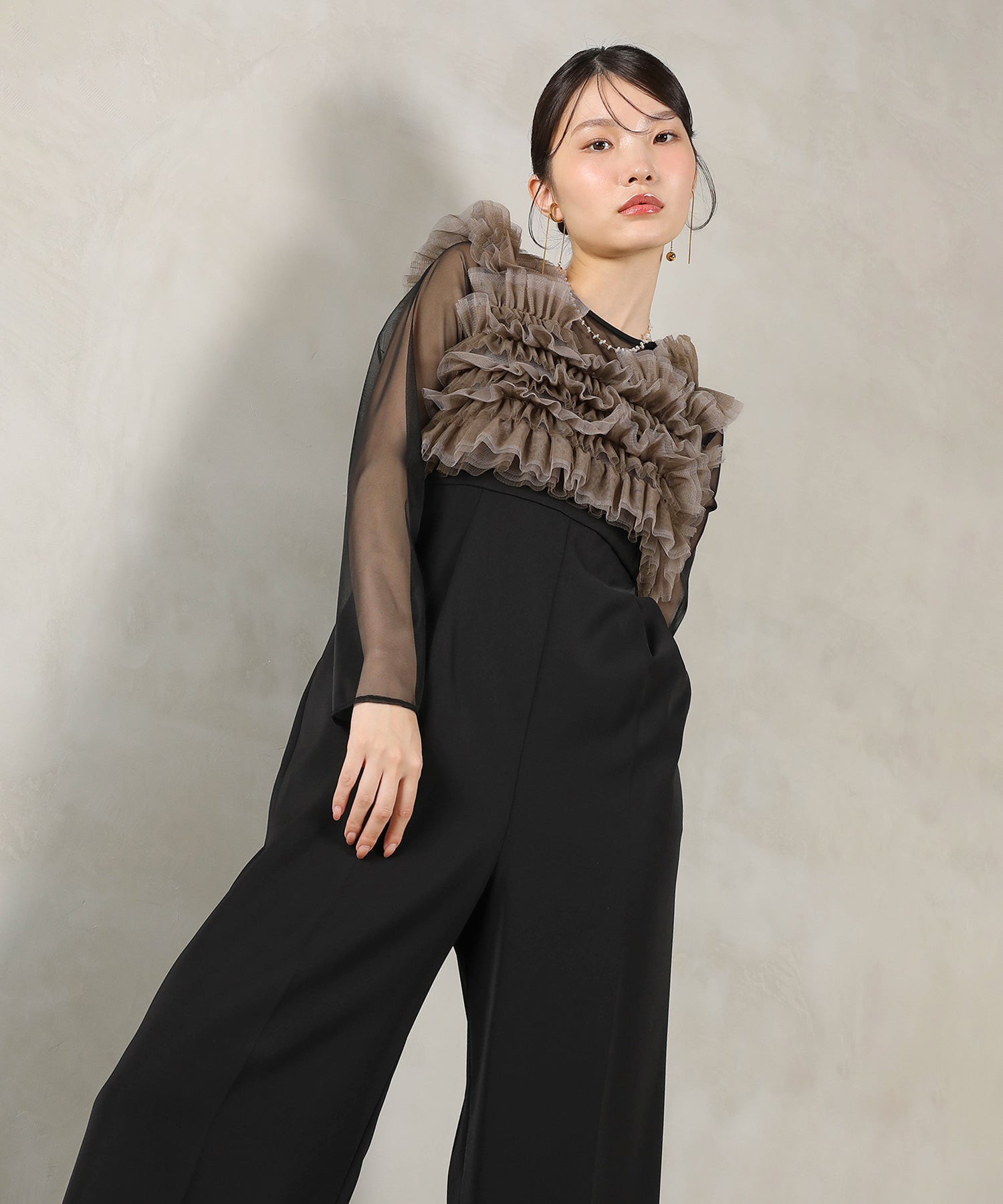 チュールビスチェ ワイドパンツ オールインワン ドレス 2点セット