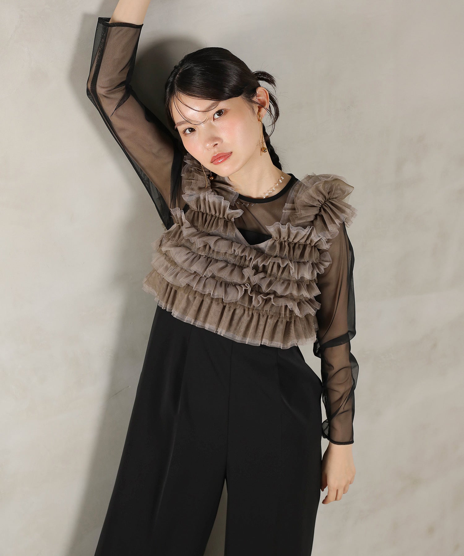 チュールビスチェ ワイドパンツ オールインワン ドレス 2点セット