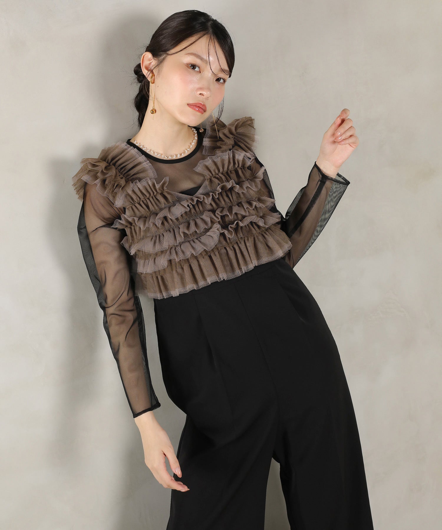 チュールビスチェ ワイドパンツ オールインワン ドレス 2点セット