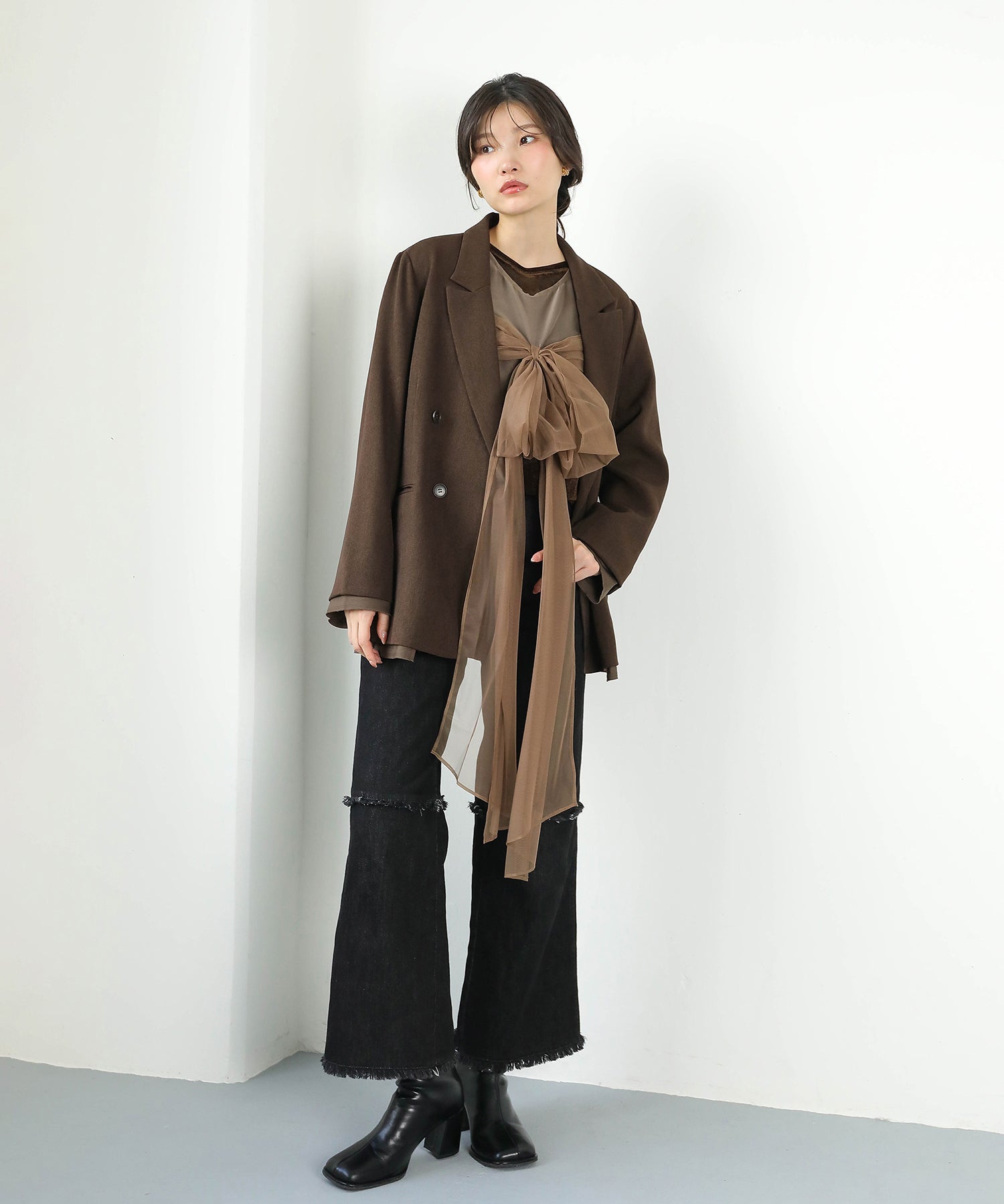 リボン チュール トップス Aライン ワンピース ドレス 2点セット