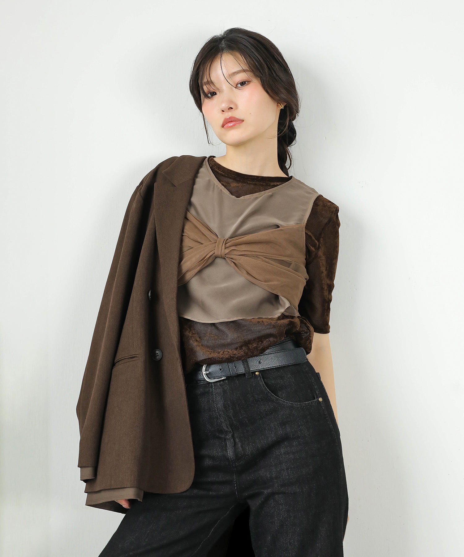 リボン チュール トップス Aライン ワンピース ドレス 2点セット