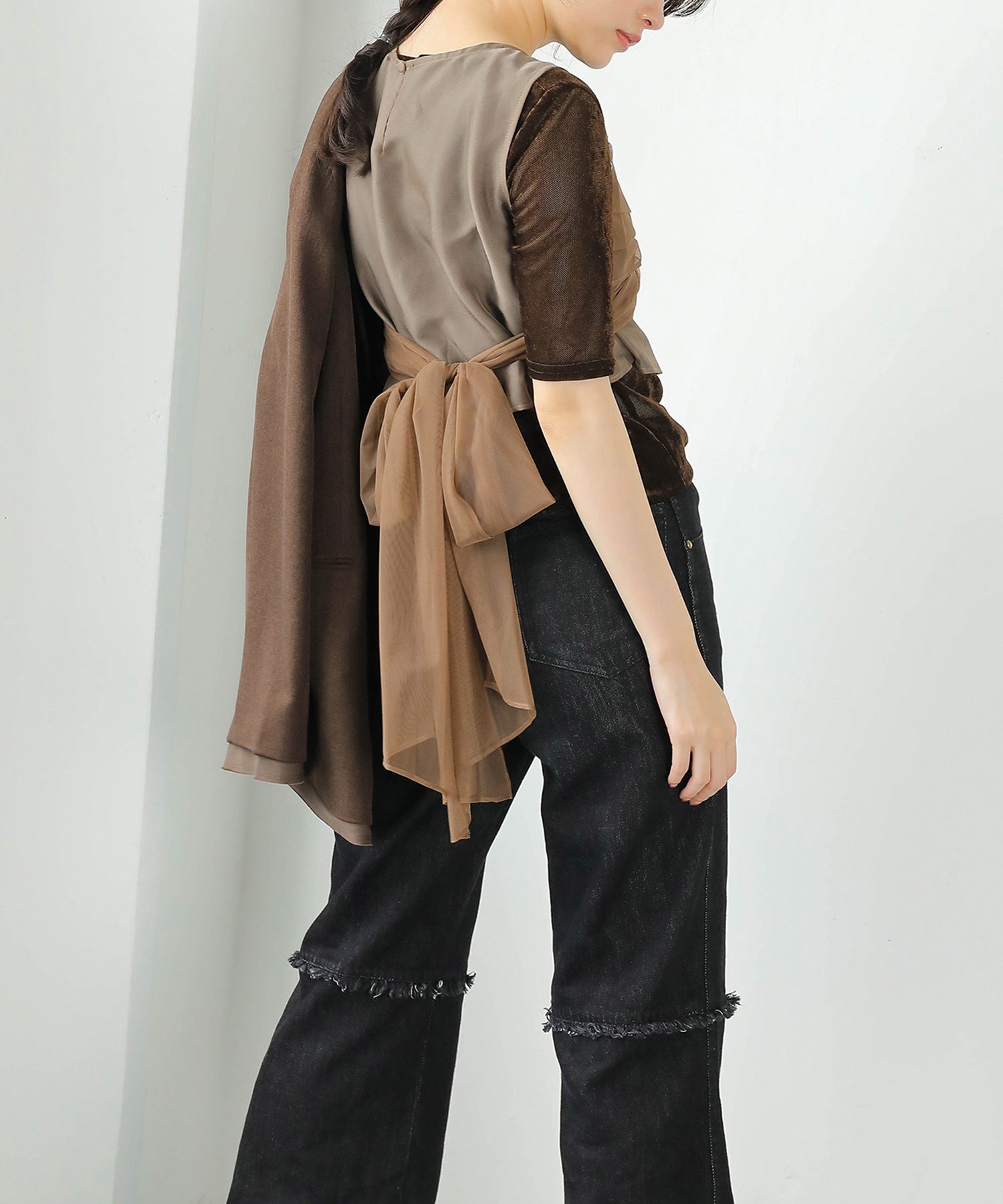 リボン チュール トップス Aライン ワンピース ドレス 2点セット