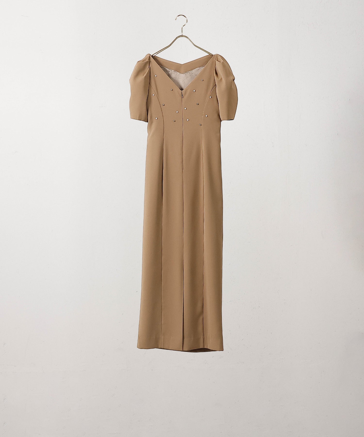 レースアームカバー付き ドレープ パフスリーブ Iライン ワンピースドレス