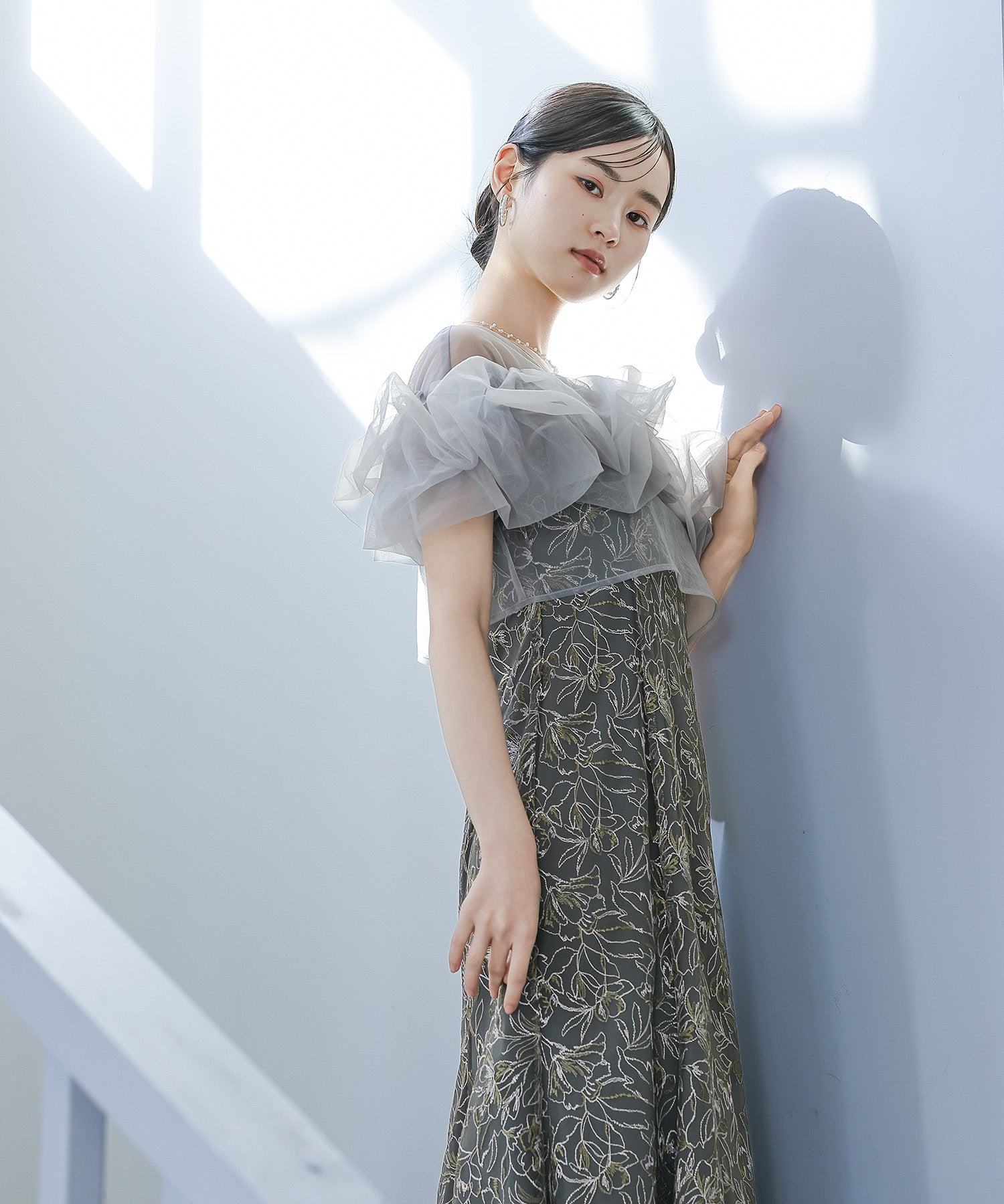 ボリュームボレロ花柄ワンピースドレス 2点セットワンピースドレス