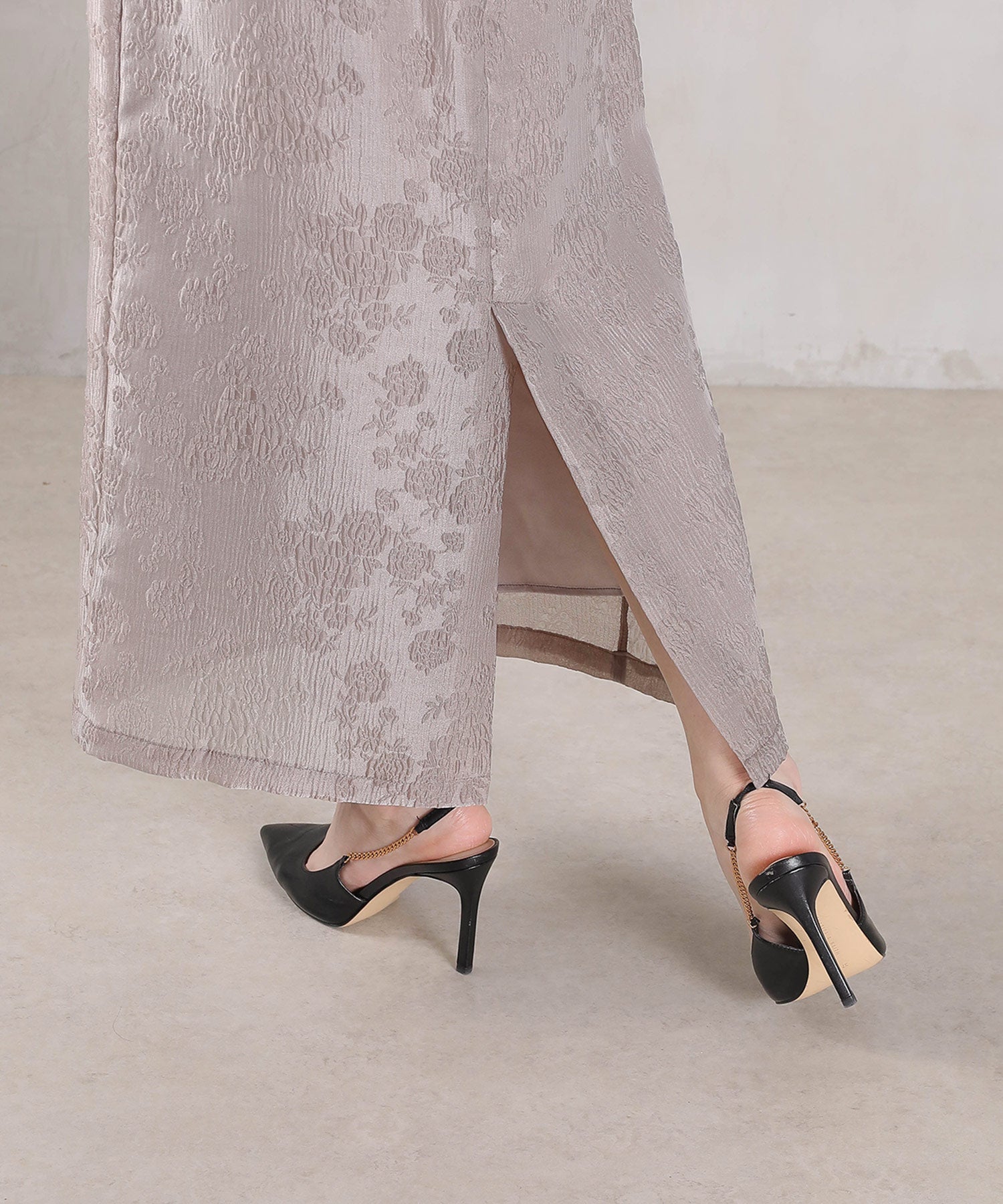 ジャガード バルーン スリーブ ブラウス Iラインスカート2点セット