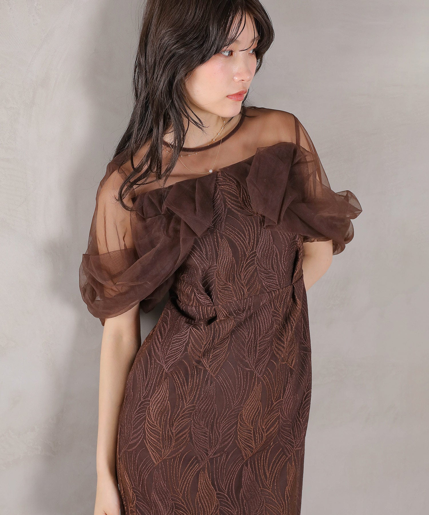 チュール レース トルネード ペンシル ワンピース ドレス パーティー 結婚式 お呼ばれ オケージョン