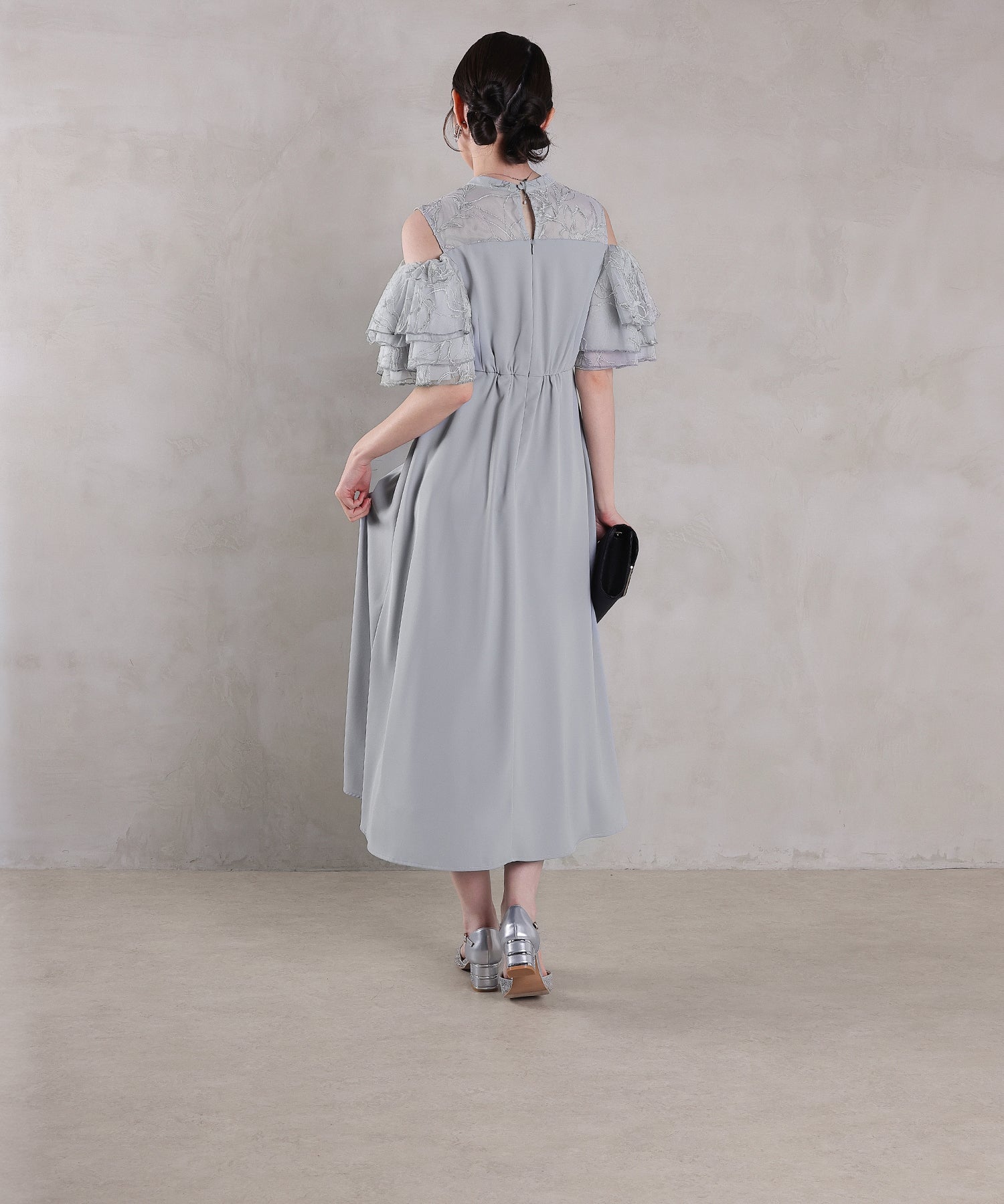 チュールラメ刺繍 オフショル Aラインワンピース ドレス