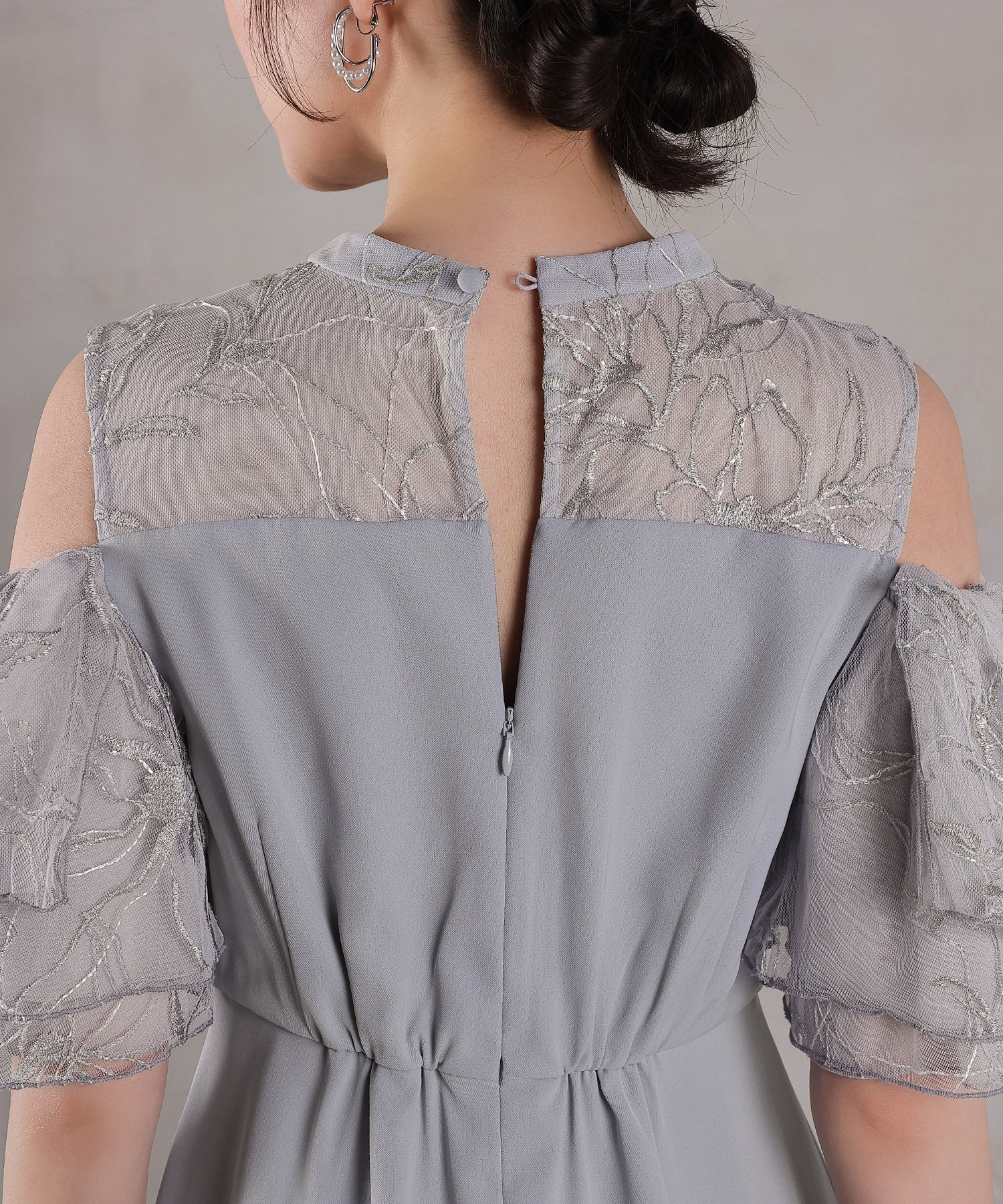 チュールラメ刺繍 オフショル Aラインワンピース ドレス