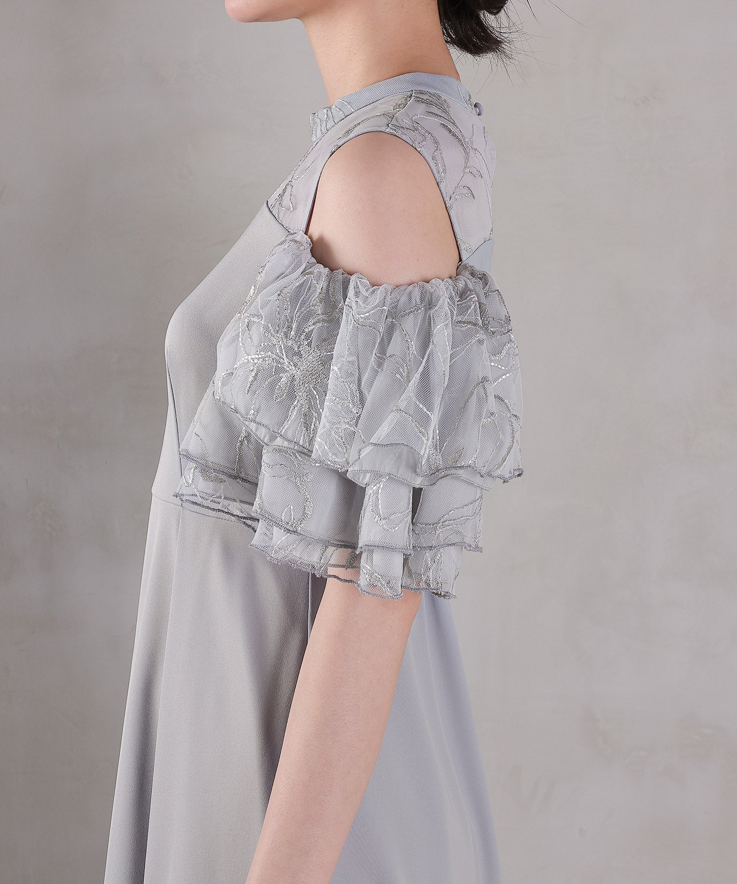 チュールラメ刺繍 オフショル Aラインワンピース ドレス