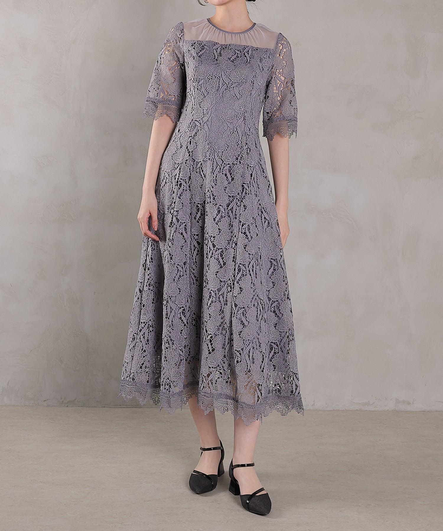 ケミカルレース Aラインワンピースドレス