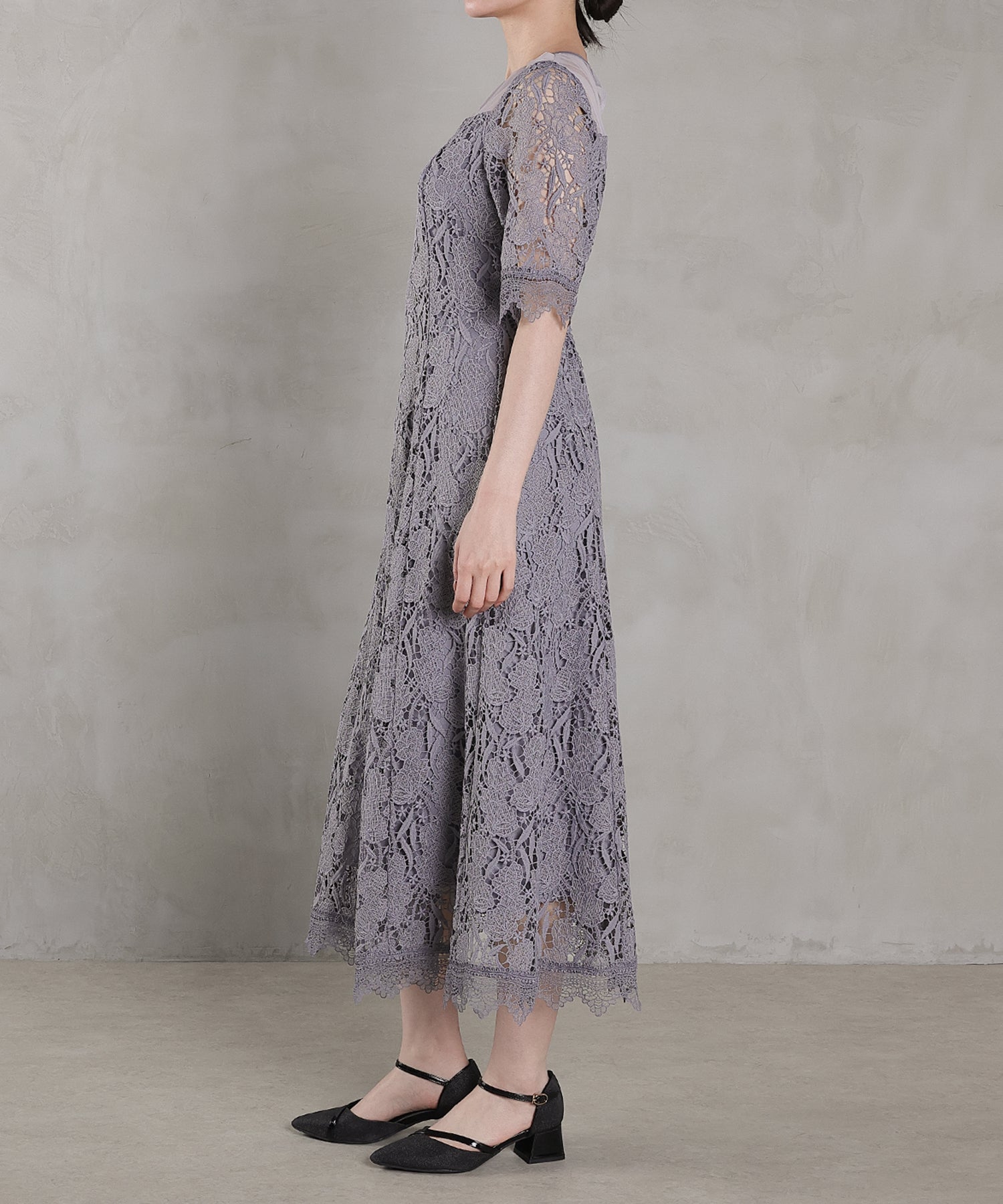 ケミカルレース Aラインワンピースドレス