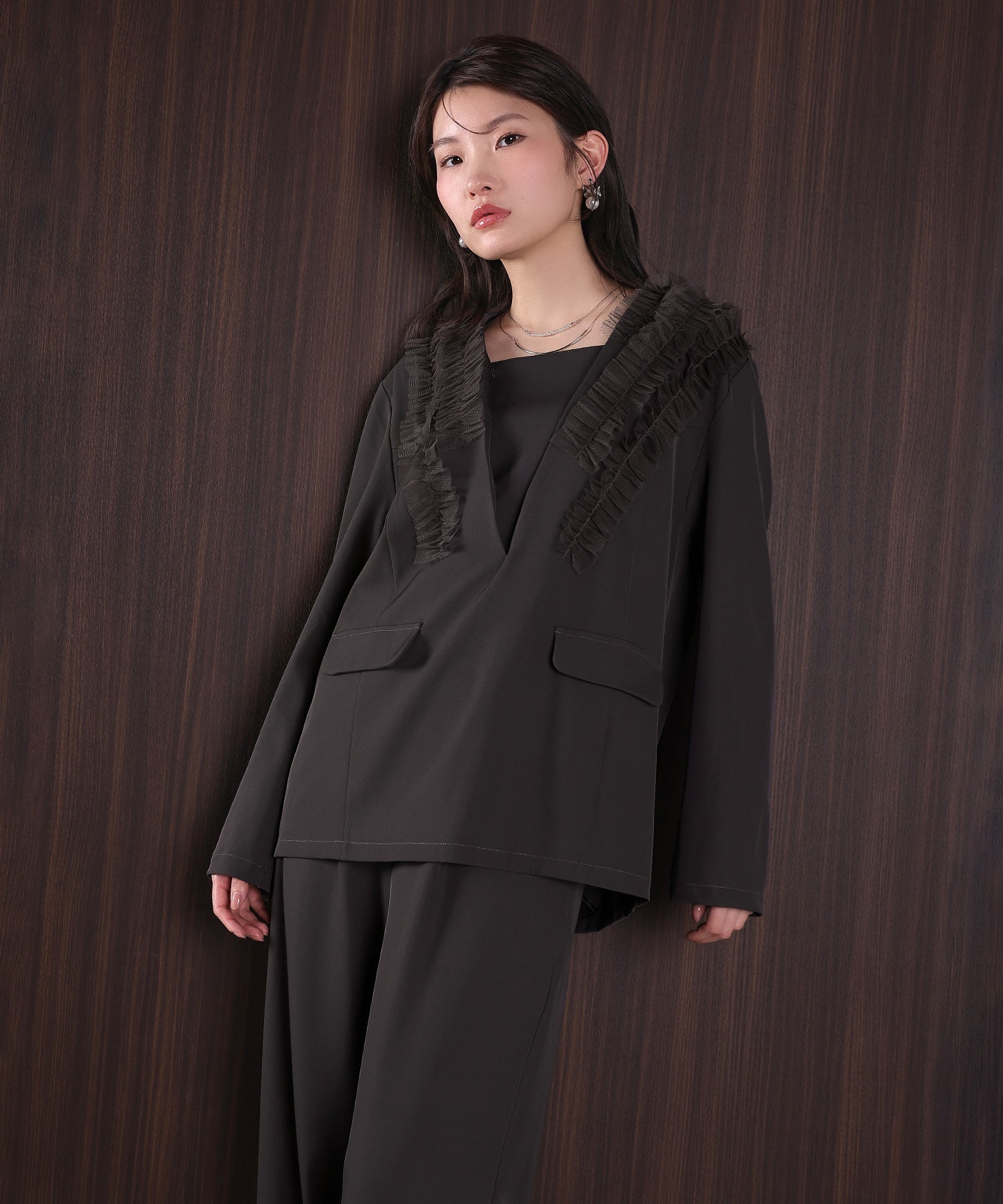 Fitmore バックチュールフリルジャケット バックチュールフリルジャケット【宅配便】 | Fit more