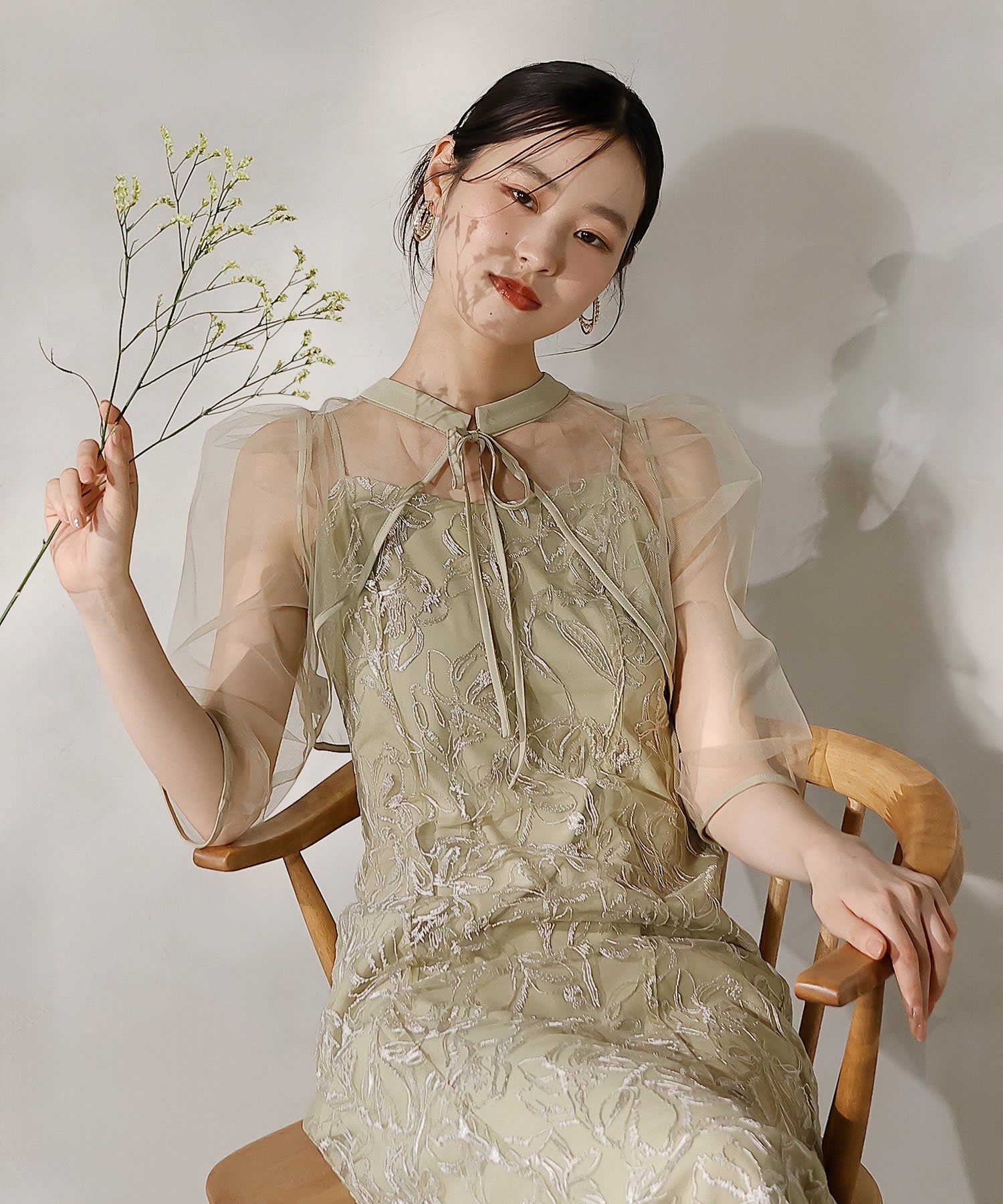チュールボレロ 花柄刺繍キャミワンピース 2点セット パーティー ドレス