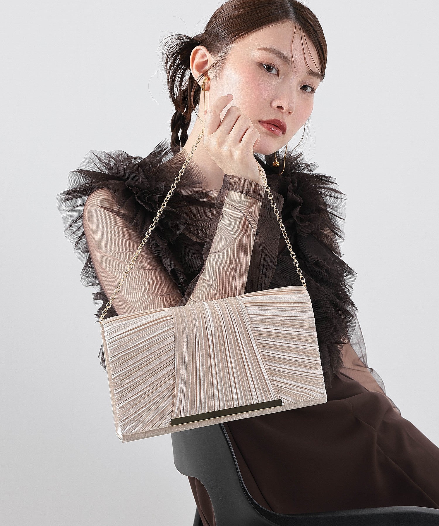 2WAY サテンプリーツ上品 パーティーバッグ